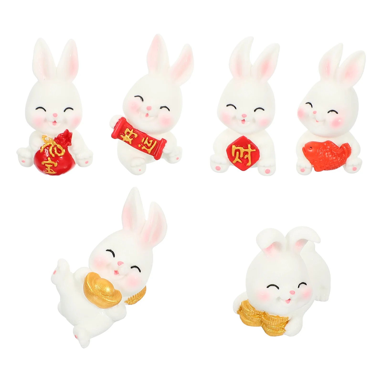 

6pcs Rabbit Statues New Year Rabbit Statues Mini Garden Decorations Home Decors
