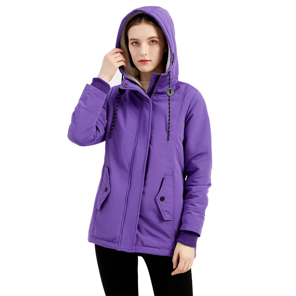 2022 Parka Autumn Winter Lamb Fleece Cotton Coat Women's Thickened Cashmere Cotton Dress Women's Casual Hooded Coat