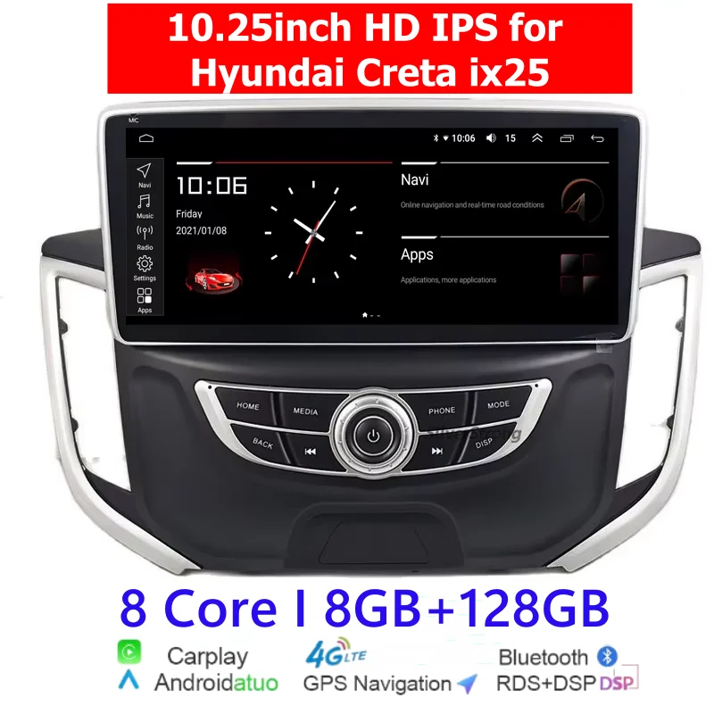 

Android13 IPS Автомобильный планшет Мультимедийная навигация для Hyundai Creta ix25 CarPlay Android Auto Радио без DVD