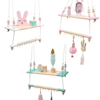 Children's Room Wall Shelves Decorative Wood Wall Storage Rack Clapboard With Beads INS Kids Decoration Party Decor Gifts