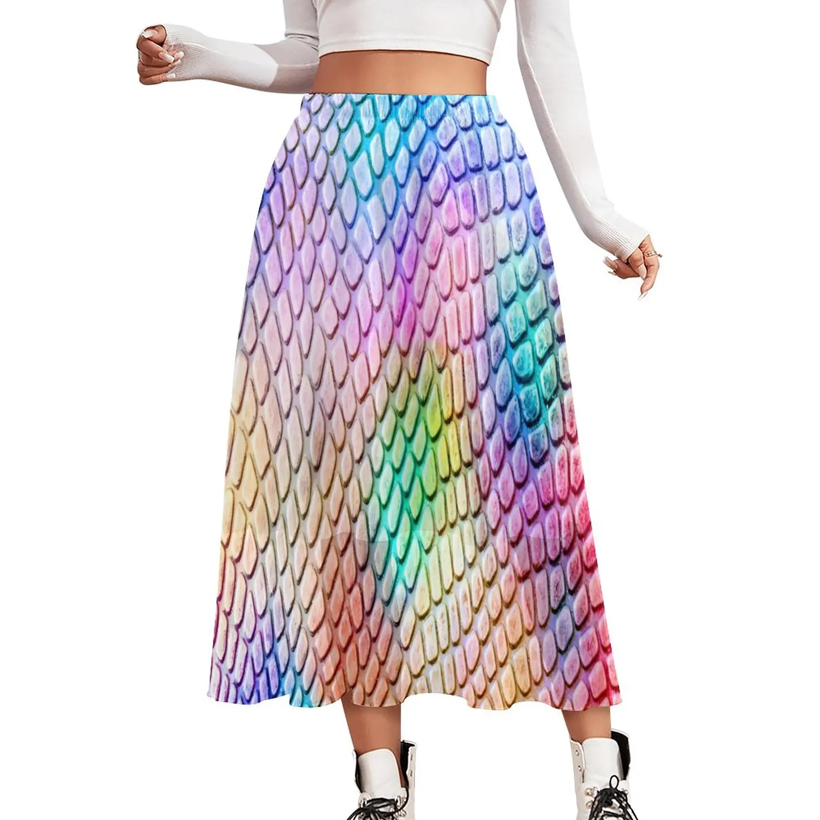 

Watercolor Snakeskin Chiffon Skirt Colorful Print Harajuku Casual Skirts Women Beach A-line Skirt Custom Bottoms Gift