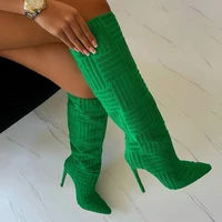 2022 in style knee high boots sexy womens pointed toe boots thin heel high bootas elastic green blue pink white ladies shoes