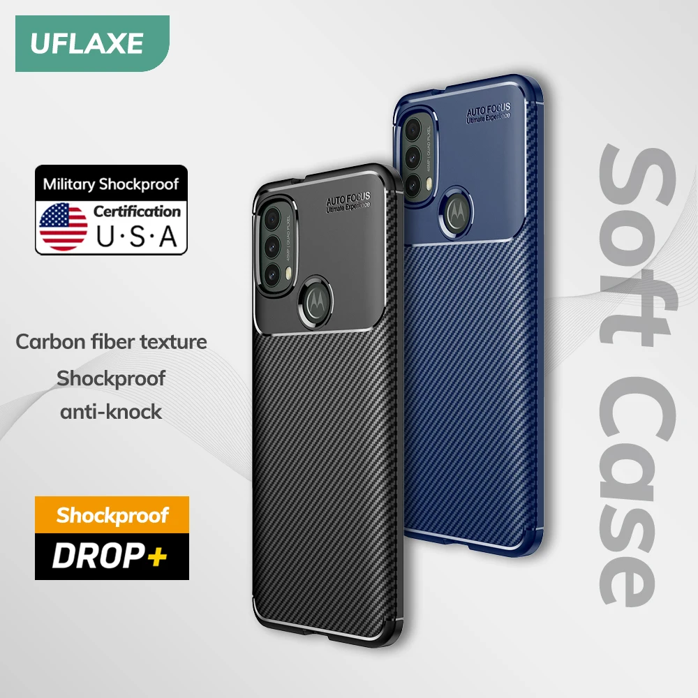 UFLAXE Original Shockproof Soft Silicone Case for Motorola Moto E20 E30 E40 Carbon Fiber Back Cover Casing