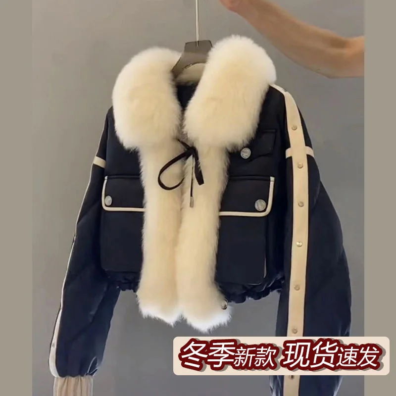 

Women's Short Down Cotton Jacket Women's 2021 Autumn And Winter New Thick And Versatile Stitching Plush Ladies Fashion Jacket