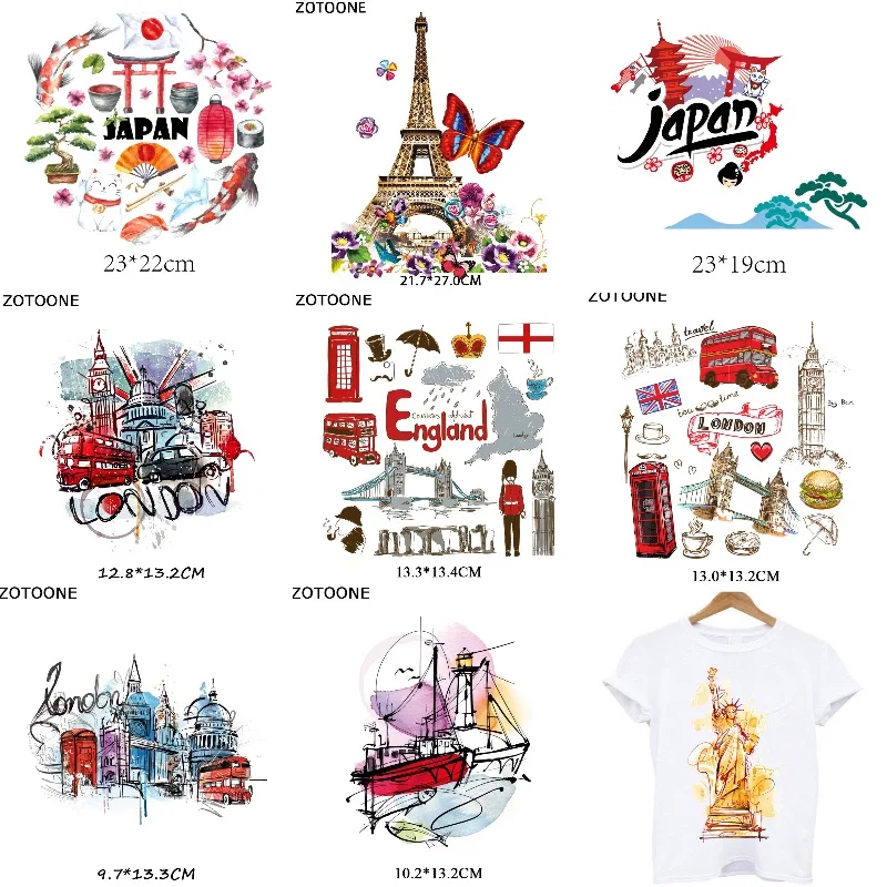 

Japan Flag Patches on Clothes Iron-on Transfers for Clothing Thermoadhesive Patches Eiffel Tower Landscape Sticker Fusible Patch