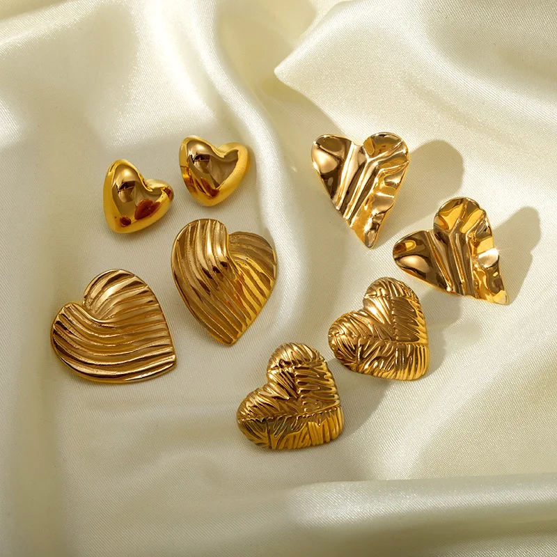 Женские позолоченные серьги-сердечки из нержавеющей стали
