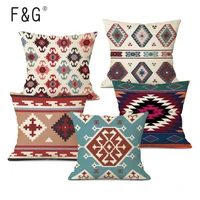 high end digital print blue red turkish ethnic diamond pattern pillow case linen cushion cover for sofa home decoration