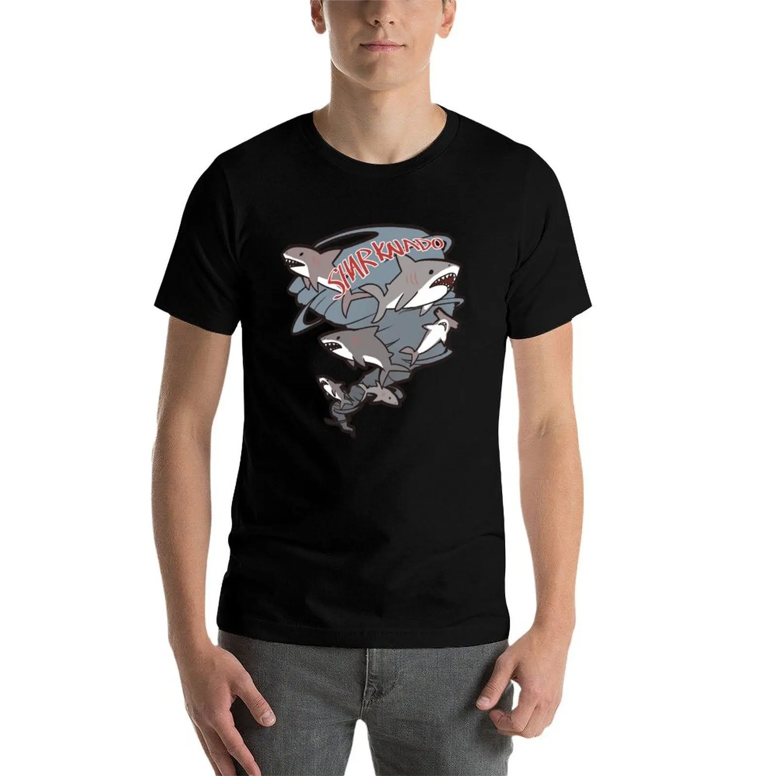 Фото Симпатичная футболка Sharknado, свободная повседневная футболка с короткими рукавами №4