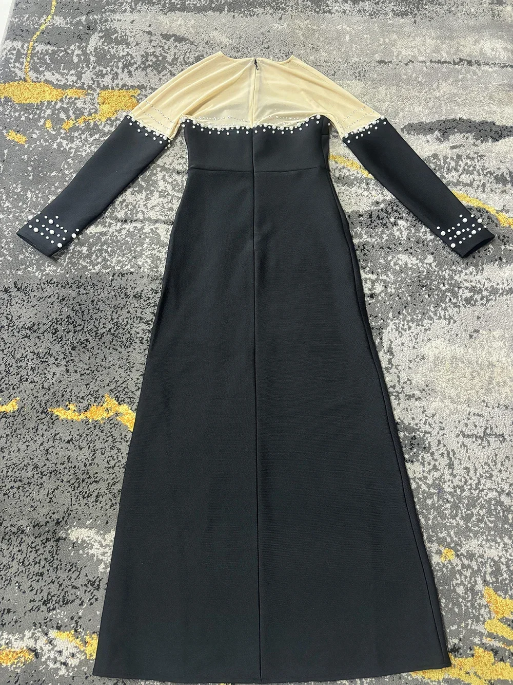 GPBD 2024 осеннее новое облегающее платье с жемчугом и кристаллами женское лоскутное