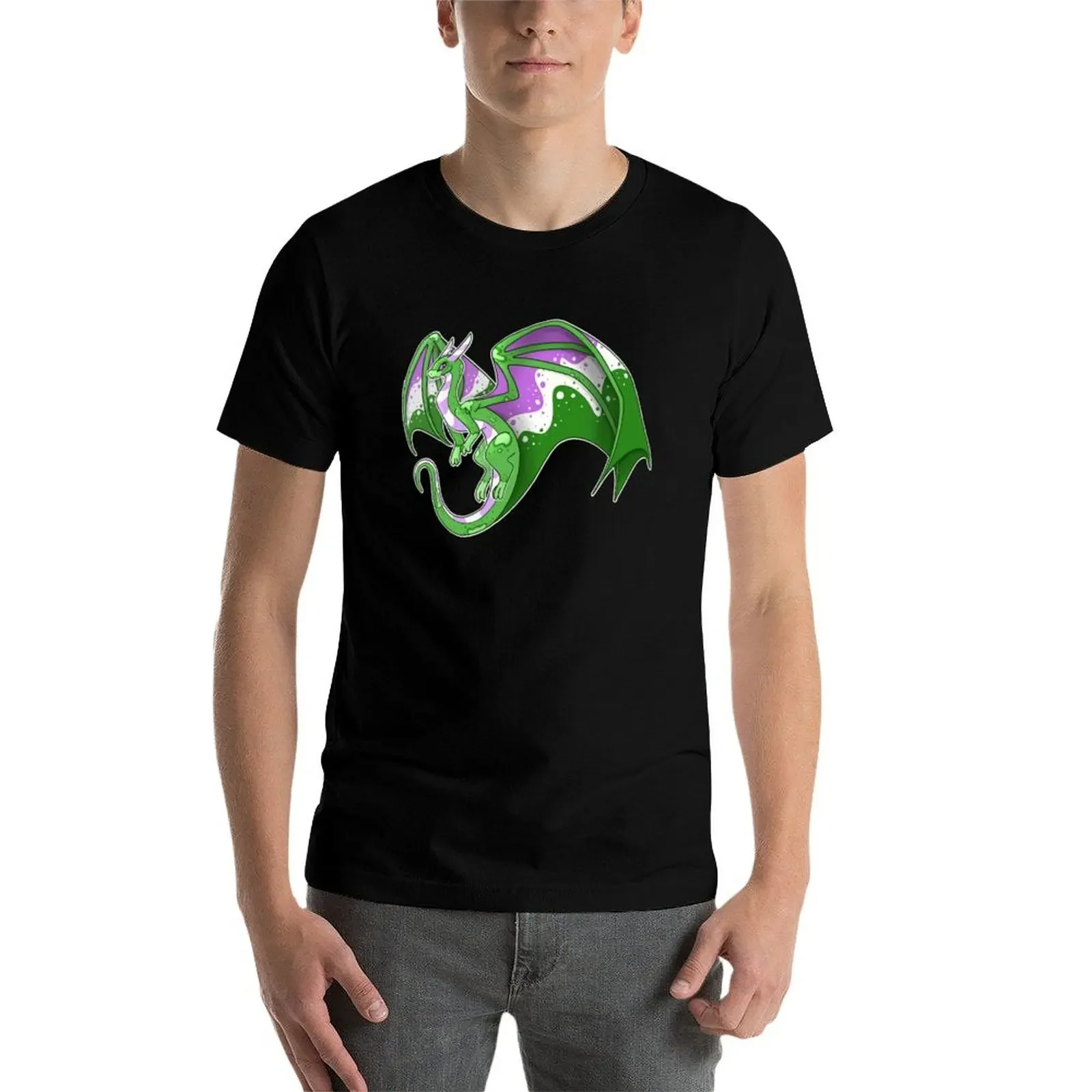 Футболка Genderqueer Dragon Friend корейские модные мужские однотонные футболки в тяжелом