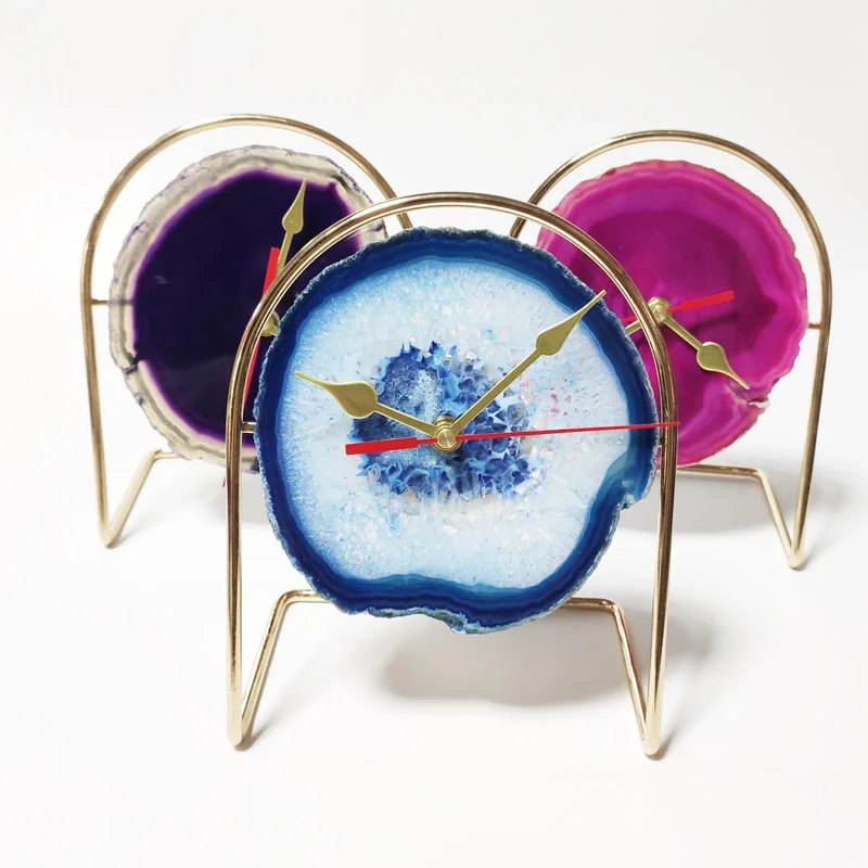 

beautiful Luxury home decoration agate stone slices Desk Clock