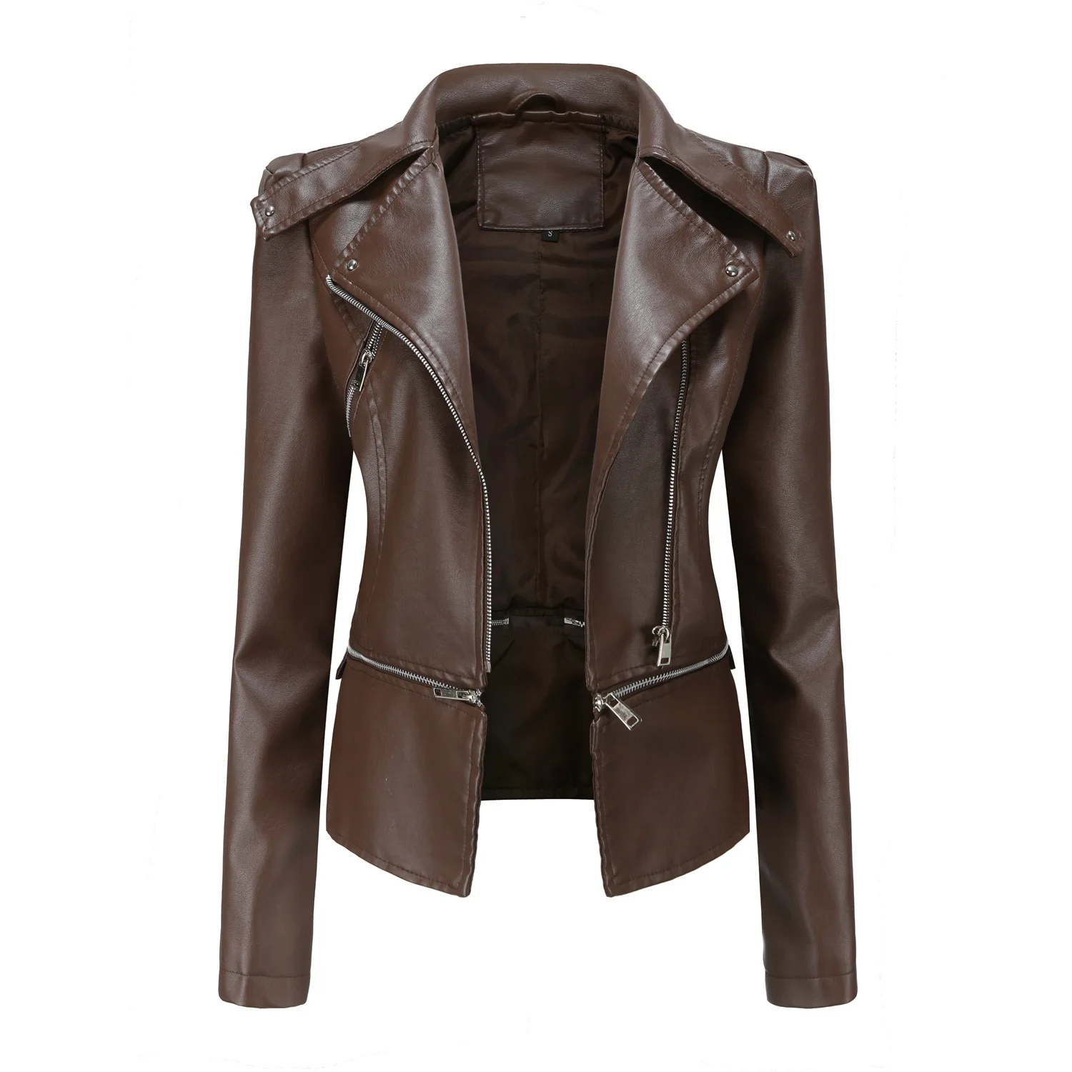 Street Style Spring and Autumn Hair Women's Leather Jacket Long Sleeve Removable High Waist Coat
