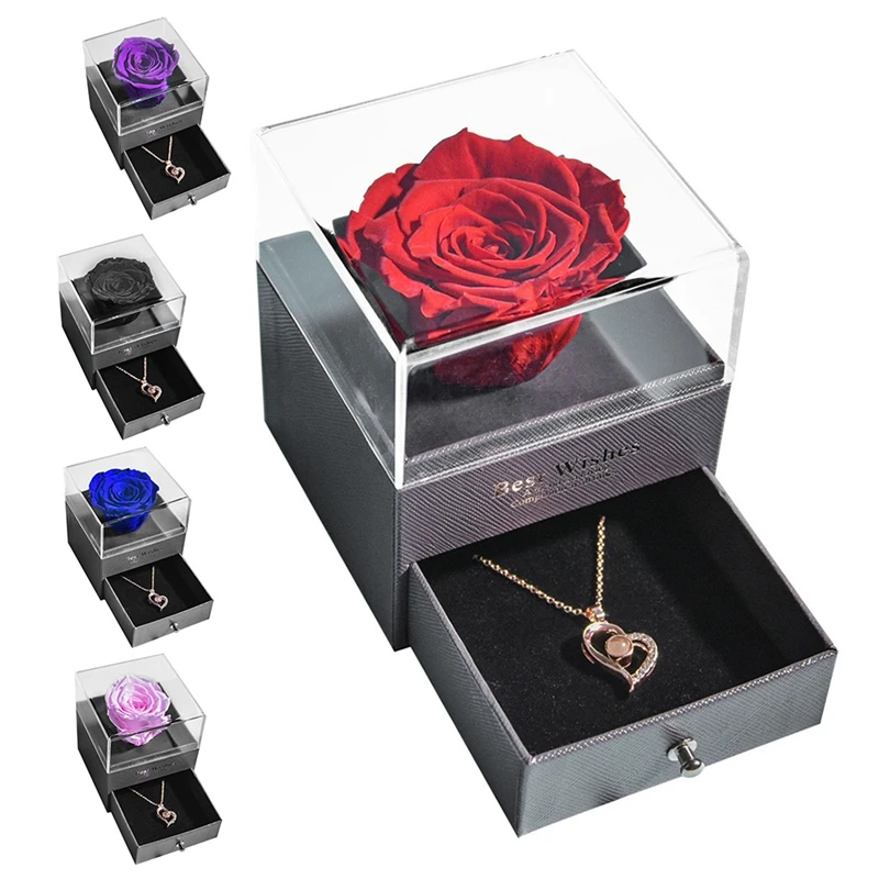 

Natural Eternal Rose Jewelry Box Necklace Preserved Flowers Proposal Ring Case Valentine's Gifts (Excluding Necklace)