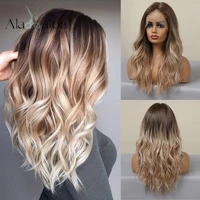 alan eaton synthetic lace front wigs for women long wave hair natural hairline brown ombre blonde t part lace wig heat resistant
