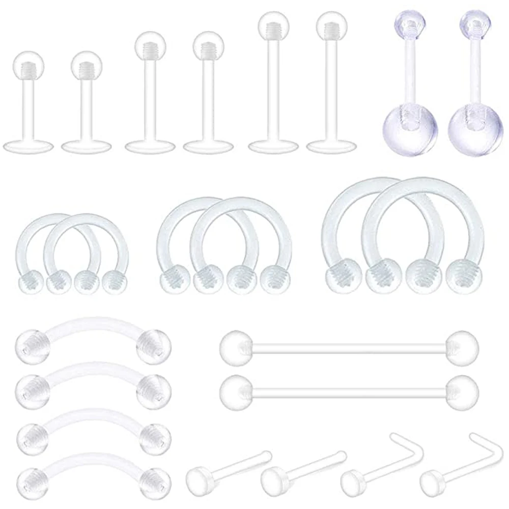 

Piercing Retainer Clear Bioflex Flexible Nose Tongue Eyebrow Tragus Navel Belly Nipple Barbell Lip Labret Stud Retainer