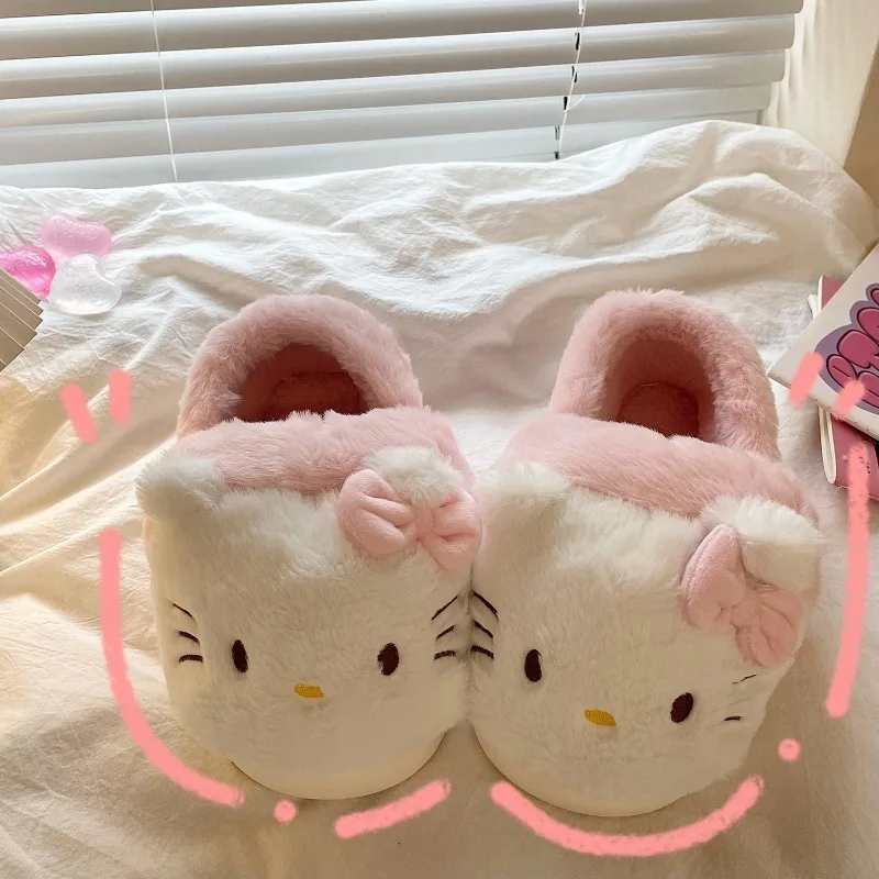

Sanrio Hello Kitty Kuromi Cinnamoroll My Melody Kawaii Cute Cotton Slippers Home Autumn and Winter Furry Thick Sole Wholesale