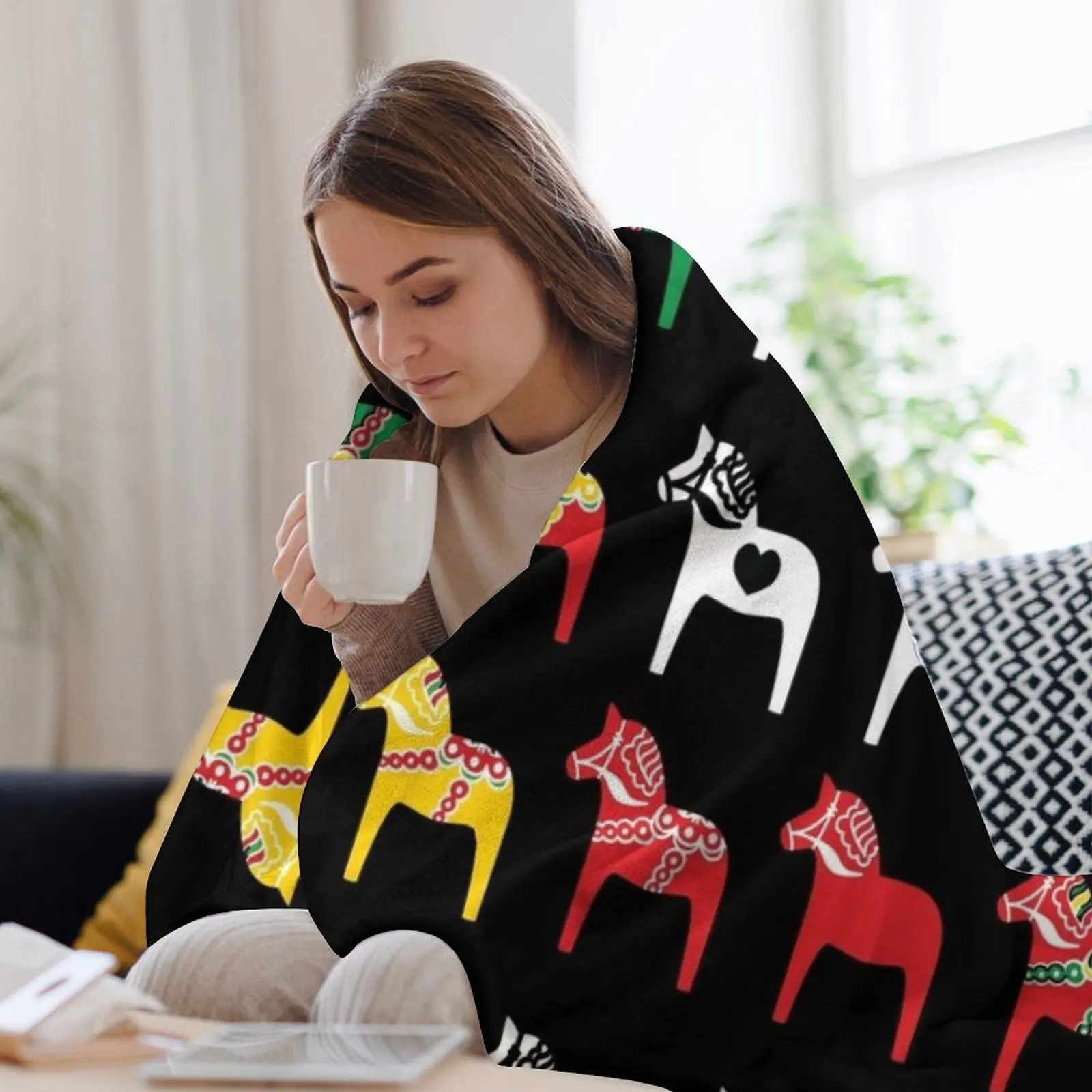 Dala Horses Dalarna Швеция Horse Dalecarlian Шведское красочное одеяло Роскошные волосяные