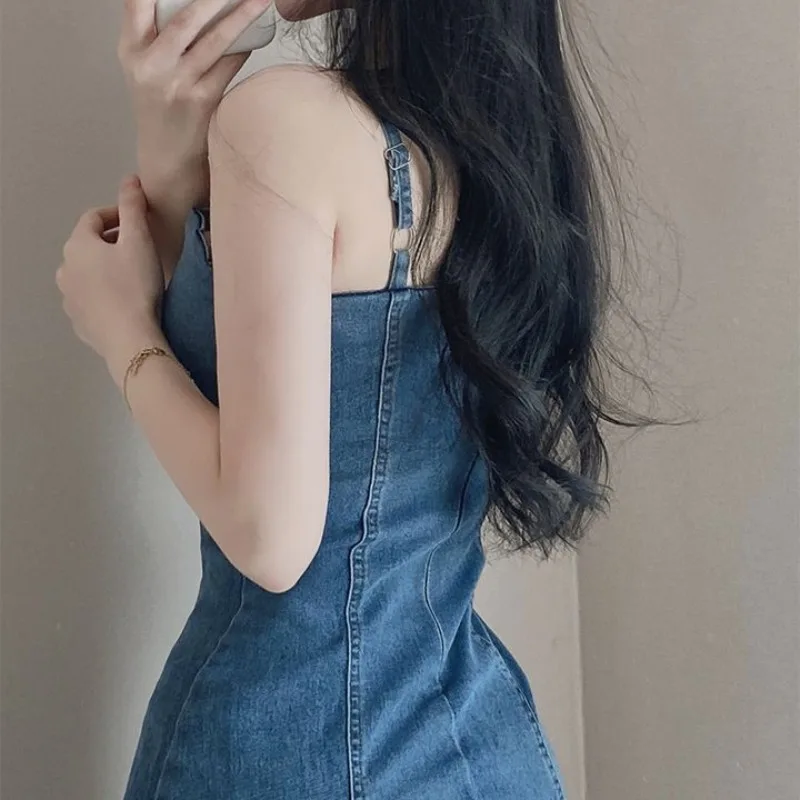 Женское облегающее джинсовое платье Y2k черное уличное с V-образным вырезом и