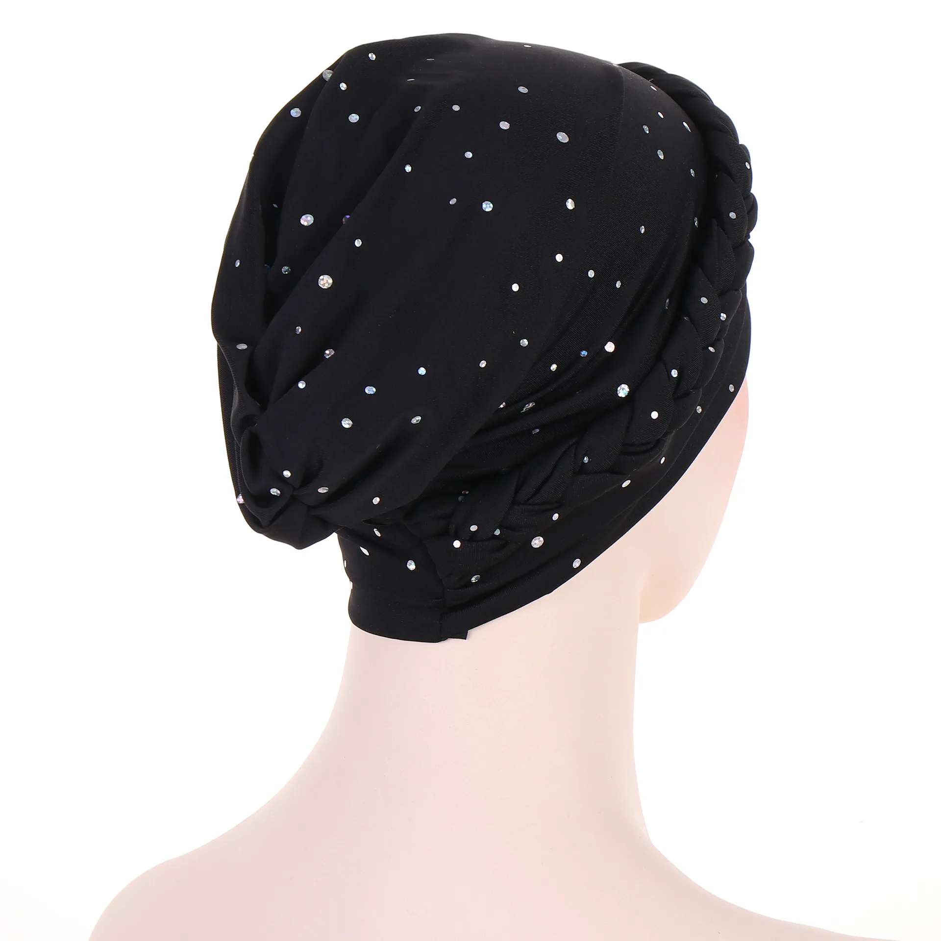Women Turban Cap Beaded Headscarf Beanie African Braid Cap for Women Twisted Beaded Braid Wrap Hat Turban for Muslim Women