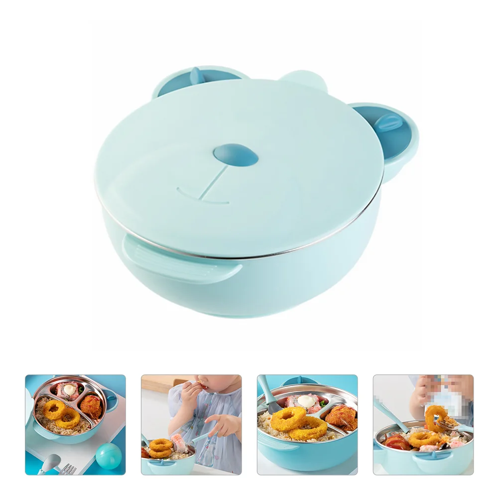 

Suction Bowl Useful Food Serving Sealed Lid Kids Double Stainless Steel Tableware Baby