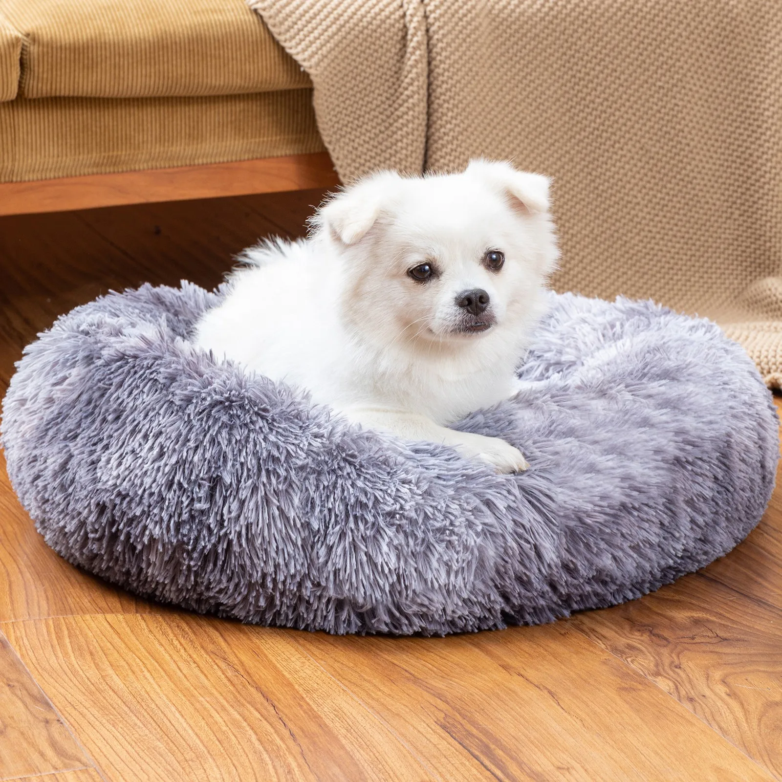 

Long Plush Dog Bed, Pet Round Bed, Anti-anxiety Ped Bed Mat, Pet Bed Sofa Cushion For Small Medium Dog Calming Plush Pet Sofa