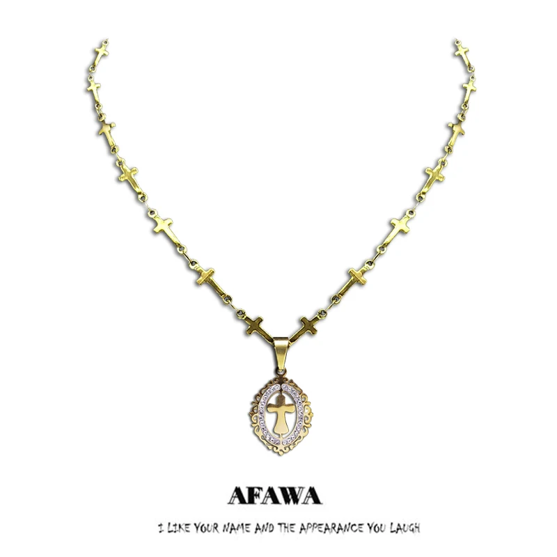 

Jesus Christ Cross Chain Necklaces Women Stainless Steel Gold Color Religious Necklaces Jewelry collar acero inoxidable N8053S02
