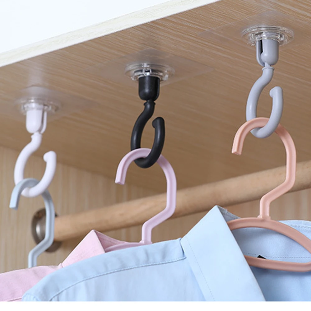 

5pcs Self-adhesive Wall Hooks 360° Rotating Key Holder Clothes Rack Bathroom Towel Hanger Home And Kitchen Accessories