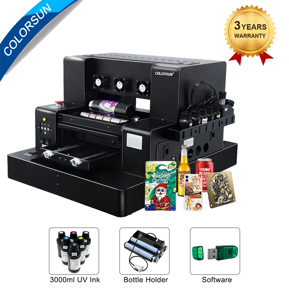 

УФ принтер Colorsun A3, принтер для бутылок A3 с эффектом лака, УФ принтер для деревянных бутылок, металлическая УФ планшетная печатная машина
