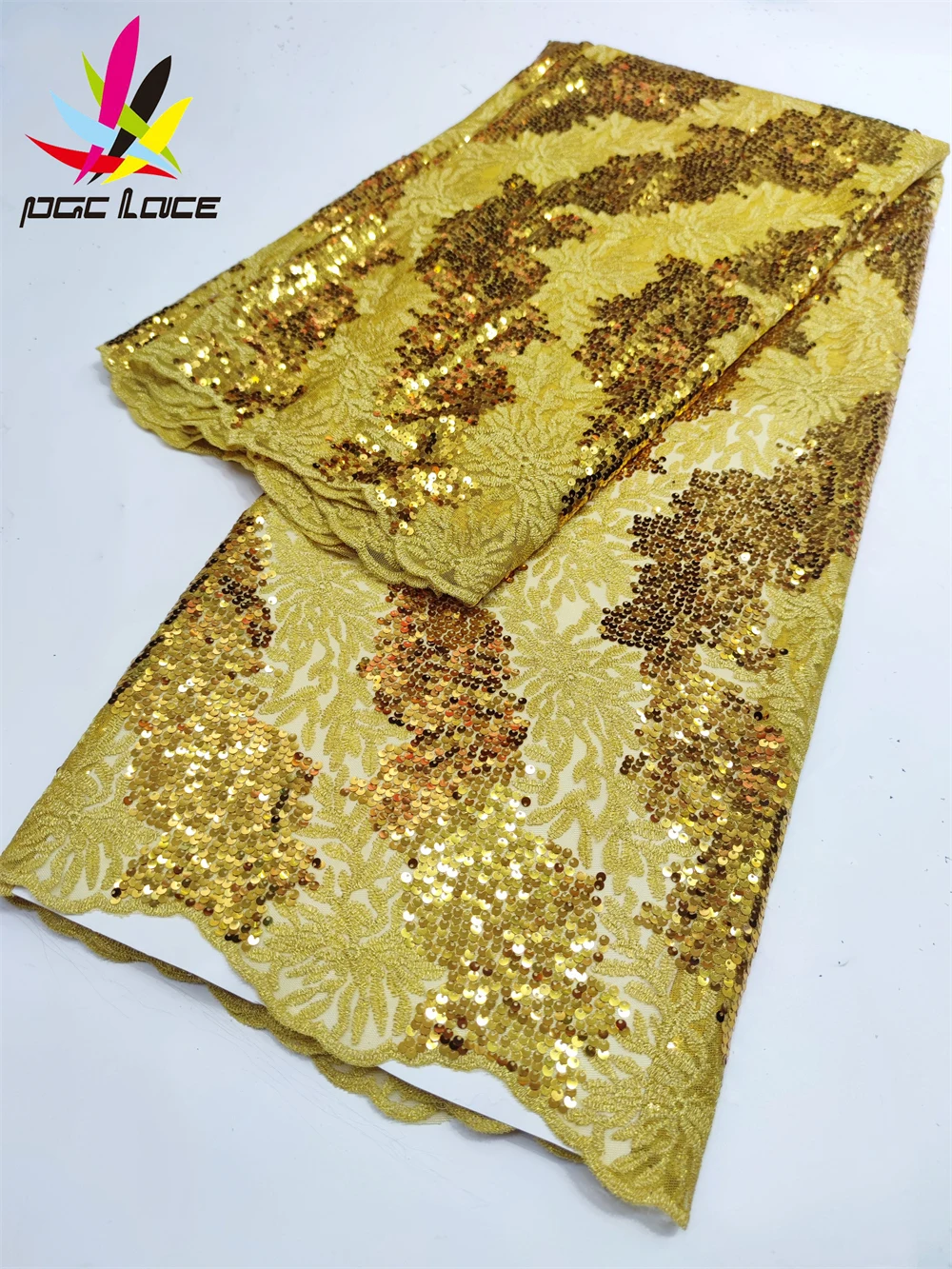 

PGC 2022 High Quality African Nigerian Tulle Lace Fabric With Sequins Embroidery French Lace Fabric For Sewing Dress LY682-5