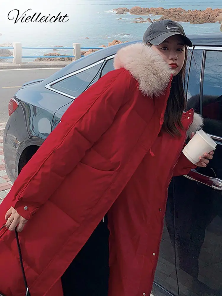 Vielleicht New Parkas Women 2022 Winter Long Jacket Coat Fur Hooded Female Parkas Thick Warm Cotton Padded Jacket Casual Clothes