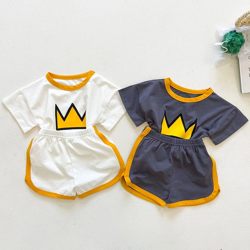 

Комплект одежды для новорожденных девочек, хлопковая футболка с коротким рукавом и принтом + шорты, летняя Пижама для маленьких девочек, кос...