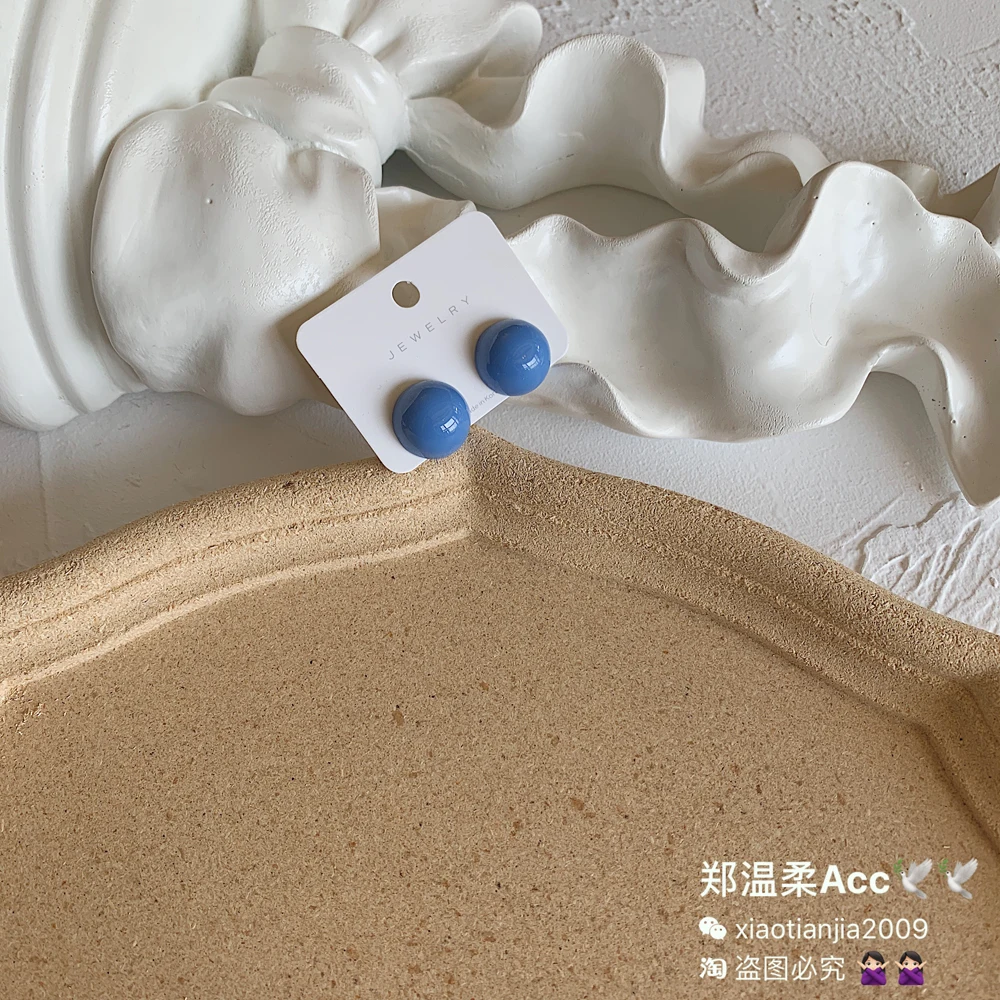 INS Blogger Klein Blue Art Morandi Geometric Acrylic Haze Evening 925 Sterling Pin Stud Earrings