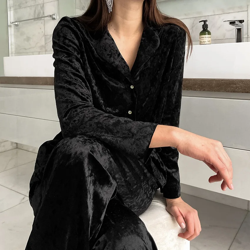 Winter Autumn Women's Sleepwear Set Velvet Pajamas Set 2 Pieces Set Homewear Sleepwear Nightgown Fashion Home Clothing