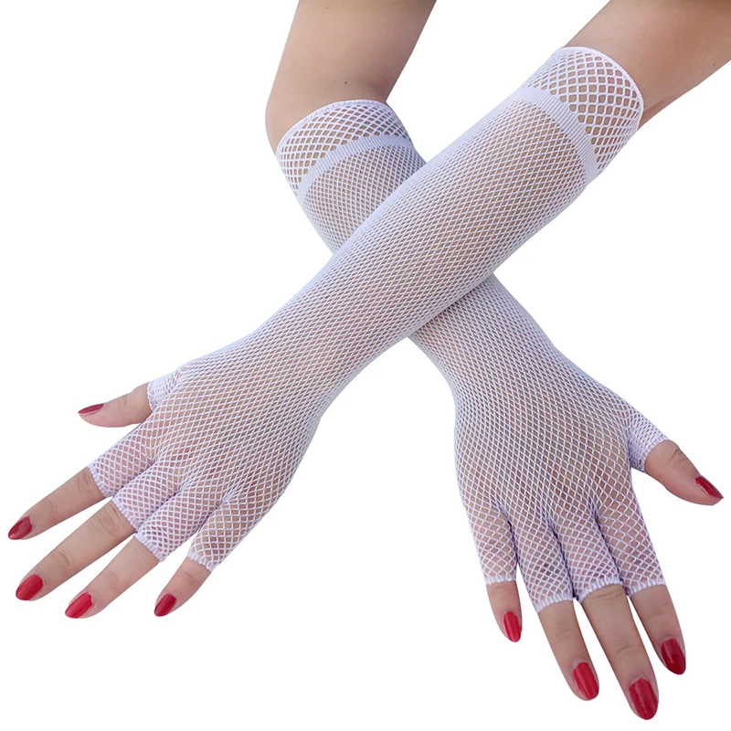 

Women Sexy Mesh Gloves Fishnet Elbow Glove Lady Hollow Out Holes Half-Finger Gloves Disco Dance Costume Punk Goth Fishnet Glove