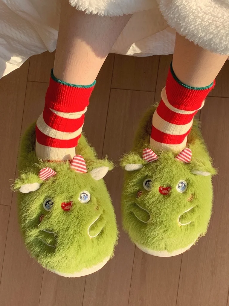 Cute Soft Monster Cotton Slippers Women's Winter Ins Man Couple Slipper Home Anti-skid Thick Soled Plush Slipper