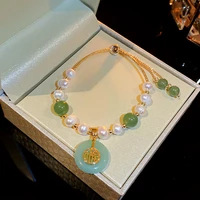 freshwater pearl micro encrusted zircon bracelets fashion simple green round fu word red pixiu pendant bracelets women jewelry