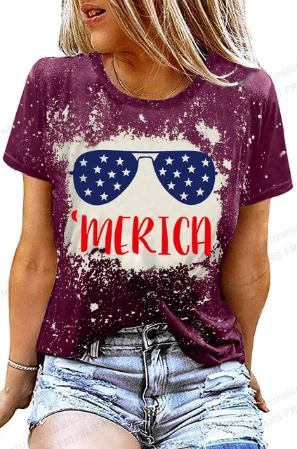 

2023 American Flag 3d Print T-shirt Women Fashion Usa Flag T-shirts Vintage T Shirt Casual Short Sleeve Tops Tee Lady Tshirt