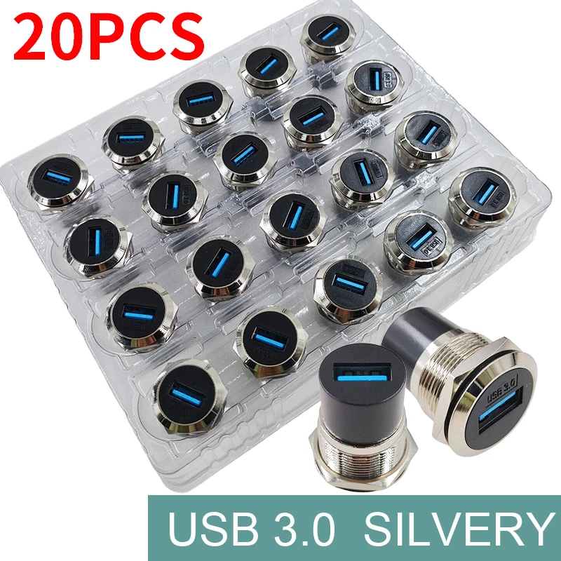 

20 шт., отверстия для панели, 24 металлические круглые D-образные USB 2,0 3,0 с одним портом и двумя гнездовыми разъемами, водонепроницаемый шов