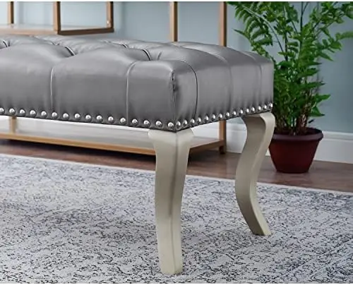 

Maxem Tufted Fabric Upholstered Seat with Nailhead Trim Bench, Gray