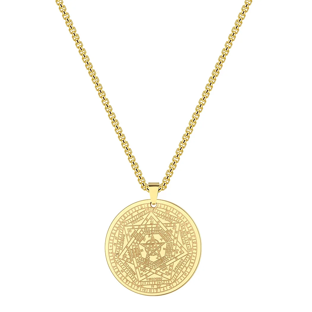 

The Seal of The Seven Archangels Amulet Pendant Necklaces For Men Women Golden Color Witchcraft Pentagram Long Choker