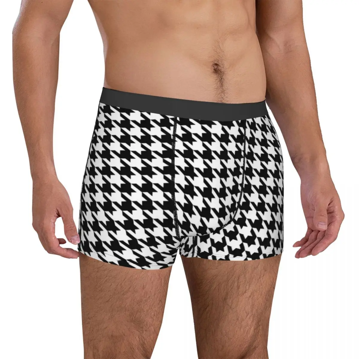 

Black And White Plaid Underwear Houndstooth Print Men Panties Customs Funny Boxer Shorts High Quality Shorts Briefs Plus Size