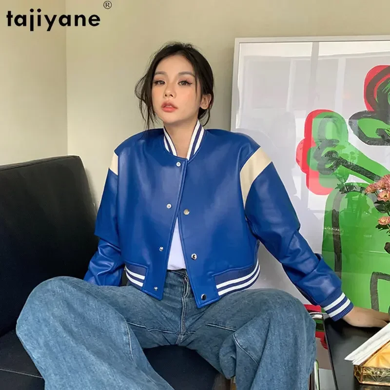 Женская Короткая кожаная куртка Tajiyane пальто из натуральной овечьей кожи