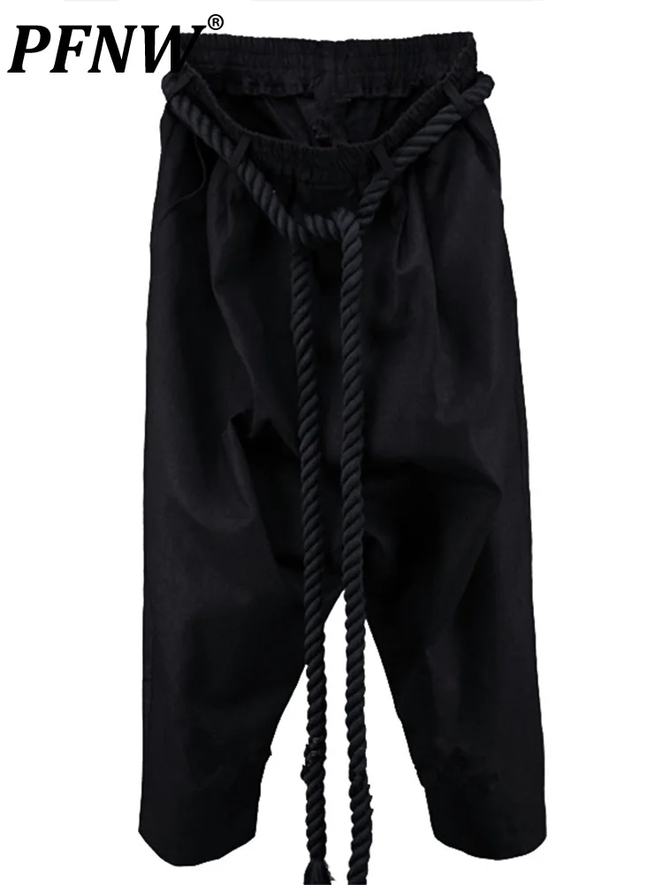 

Darkwear Loose Tide Men's New Capris Harem Hairstylist Hanging Crotch Techwear Fashion Casual Calf-length Pants 12A3175