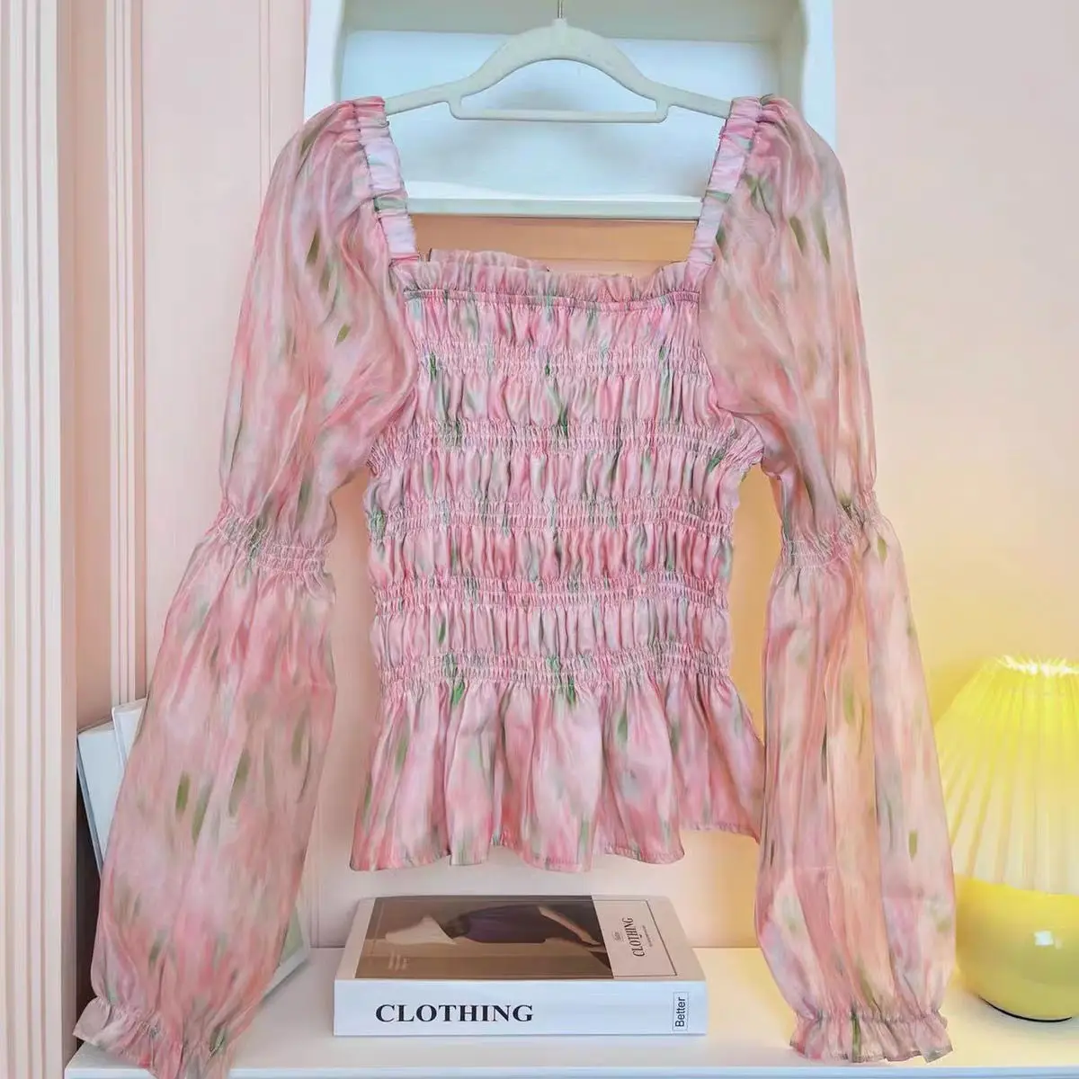 

Vintage Blouse Floral Printed Blouse Square Collar Women Long Puff Sleeve Shirt Pullover Sweet Shirt Lady Clothes Women Top A518