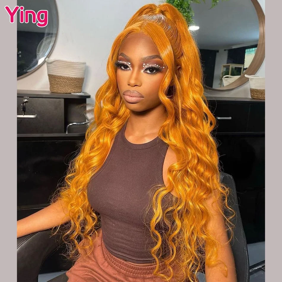 Ying Hair Giner Orange Body Wave 13x4 HD Lace Front Wig Human Hair 13x6 Lace Front Wig PrePlucked 5x5 Transparent Lace Wig