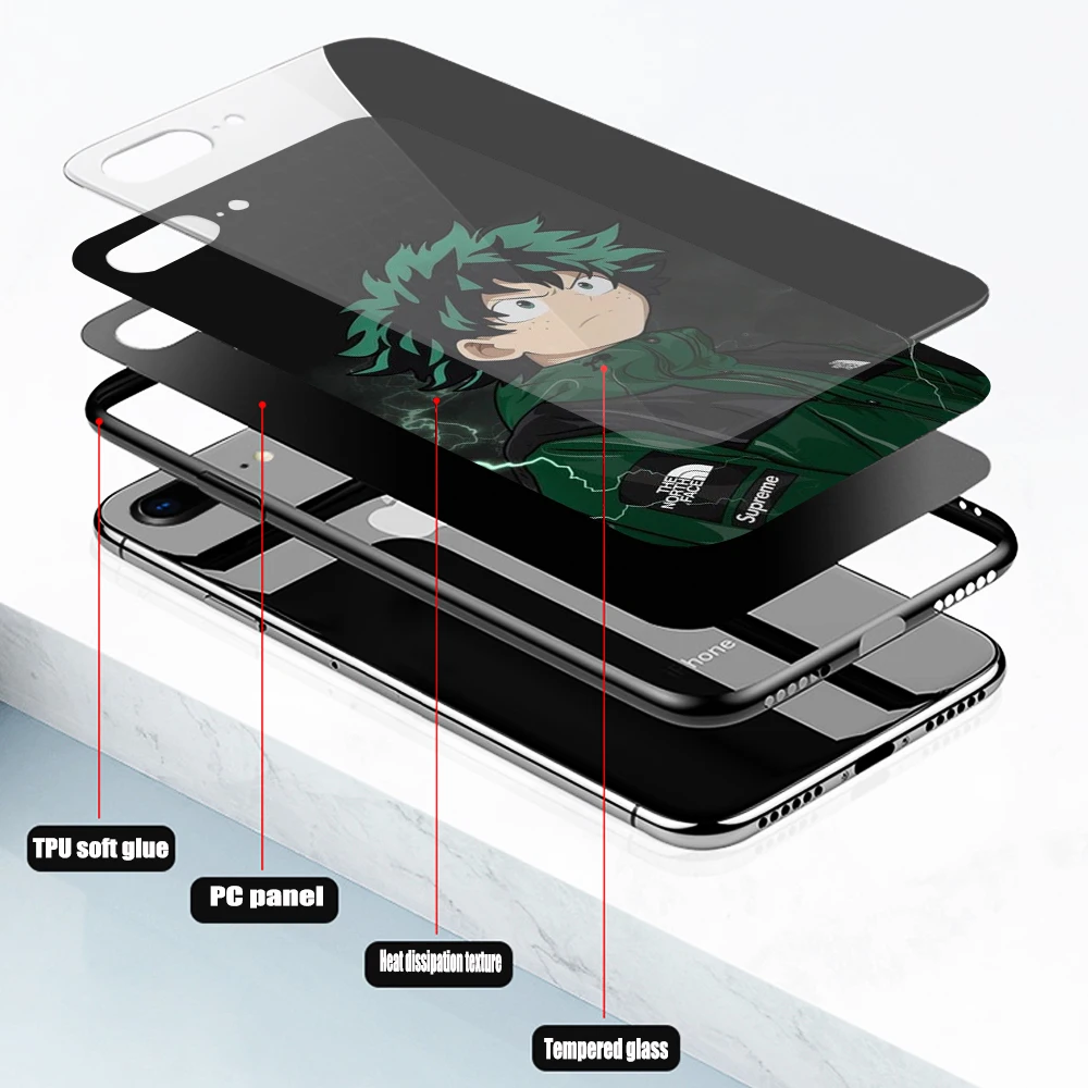 For IPhone 13 Pro Luxury Academia Anime Izuku Phone Case Tempered Glass 13 11 12  XR XS MAX 7/8 X 14 Plus 12 Mini Covers
