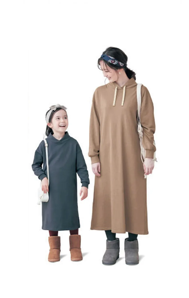 

-L весенне-осенний одинаковый наряд для семьи, длинный свитер с капюшоном для детей и девочек, однотонное Хлопковое платье-свитер для мамы и дочки