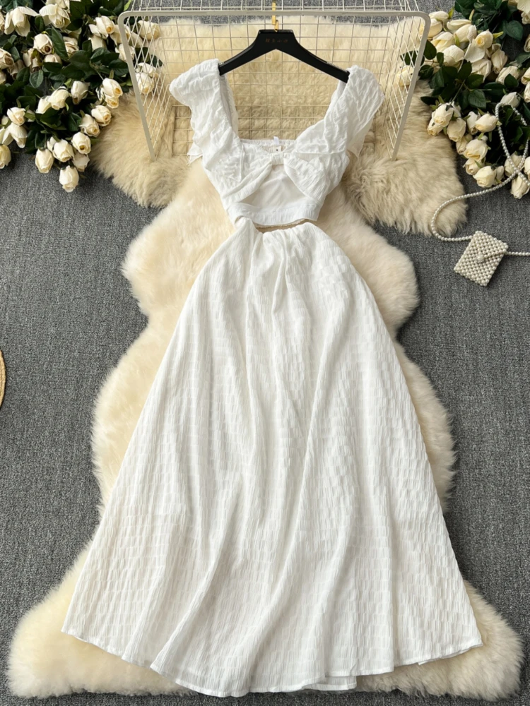 Женское пляжное платье с вырезами Белое Облегающее Платье-трапеция во