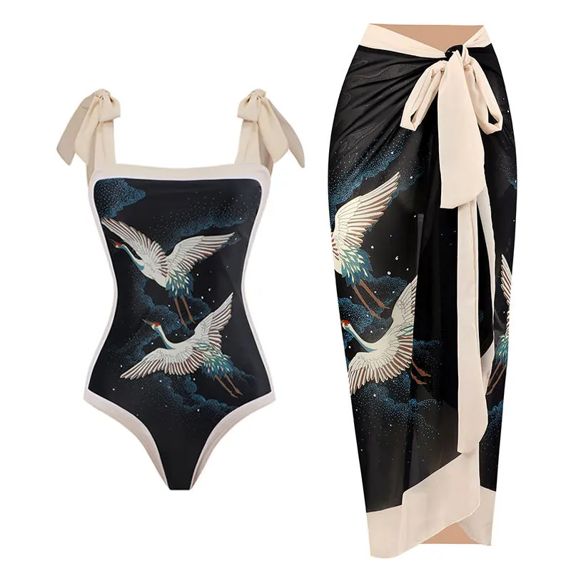 

2023 New vintage swimsuit conservative one-piece hot spring swimsuit suit women's wholesale chiffon smock