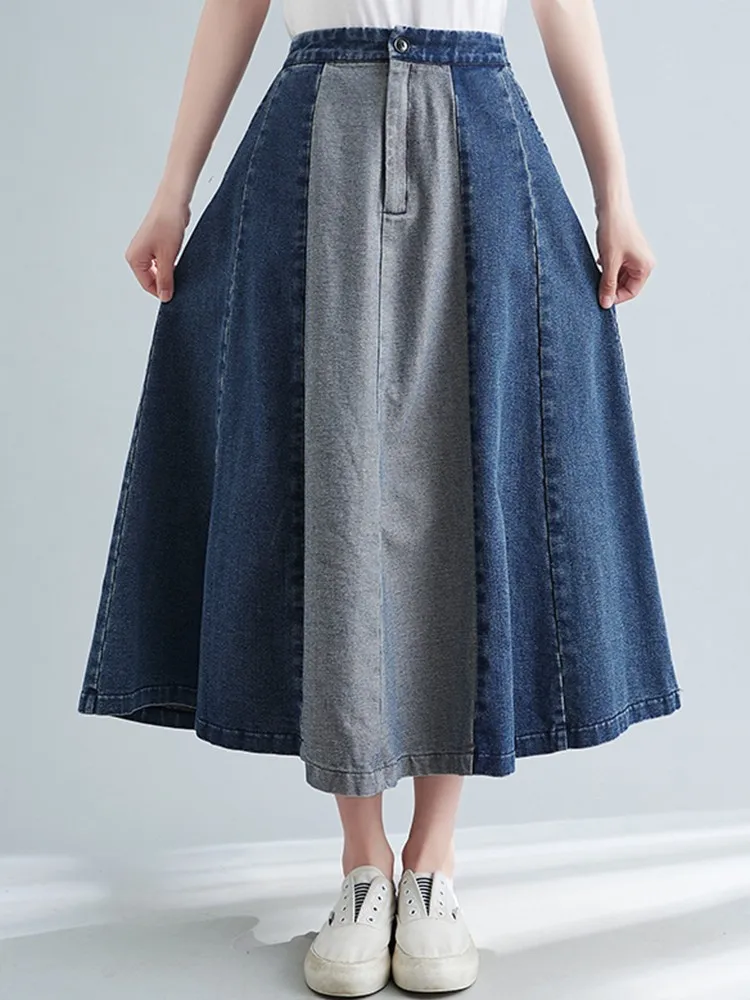 Женская длинная джинсовая юбка с высокой талией Повседневная Свободная